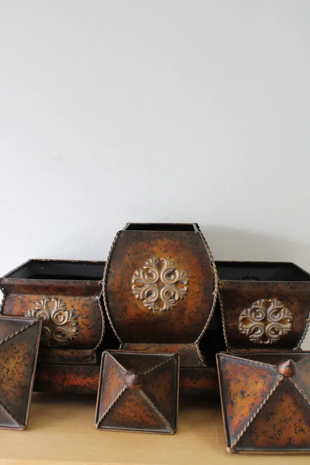 Earrings Jubilee Thrift 4Piece Bronze Color Metal Decorative Cannister Set