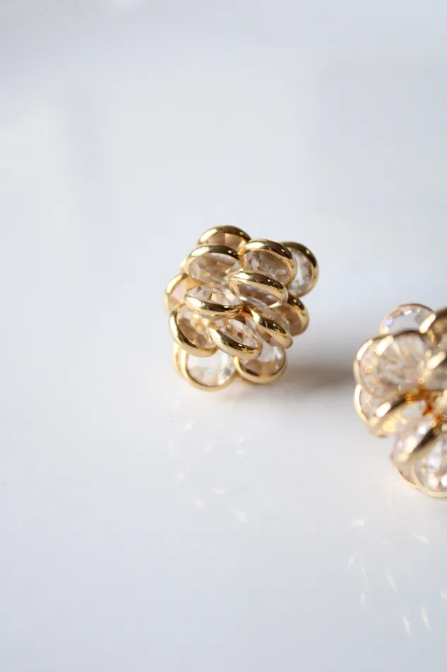 Earrings Jubilee Thrift Crystal Cluster Gold Pinecone Style Design Clip On Earrings