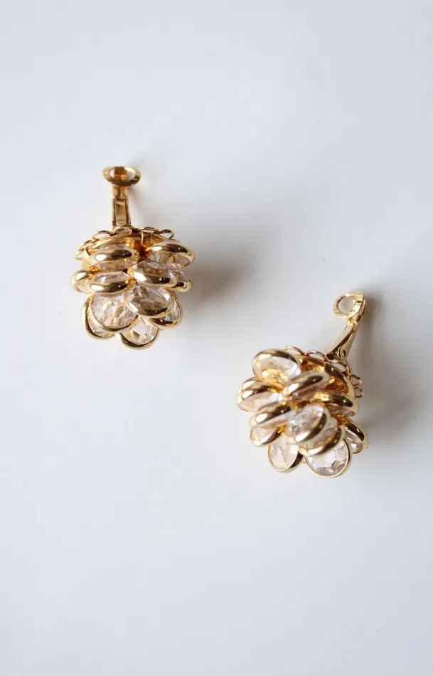 Earrings Jubilee Thrift Crystal Cluster Gold Pinecone Style Design Clip On Earrings