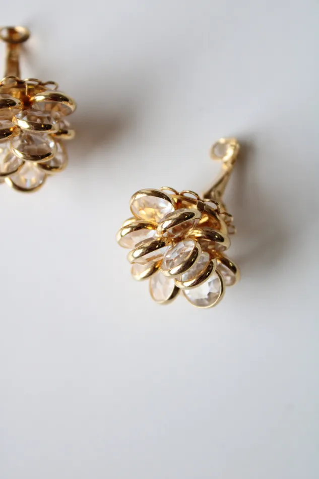 Earrings Jubilee Thrift Crystal Cluster Gold Pinecone Style Design Clip On Earrings