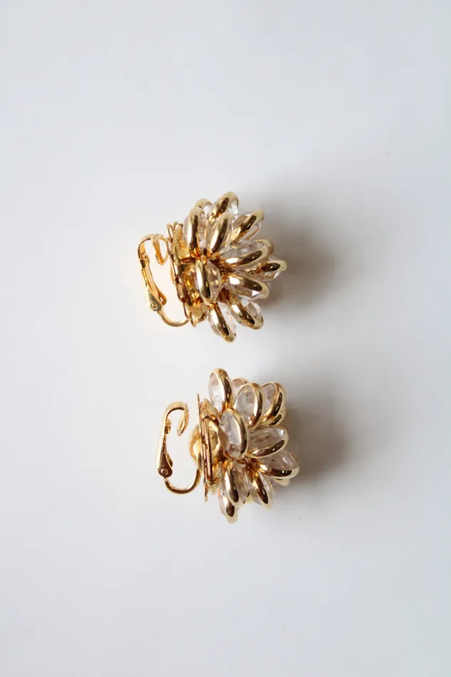 Earrings Jubilee Thrift Crystal Cluster Gold Pinecone Style Design Clip On Earrings