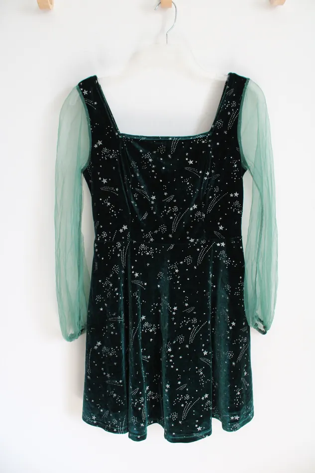 Earrings Jubilee Thrift Emerald Green Silver Shooting Star Patterned Dress S