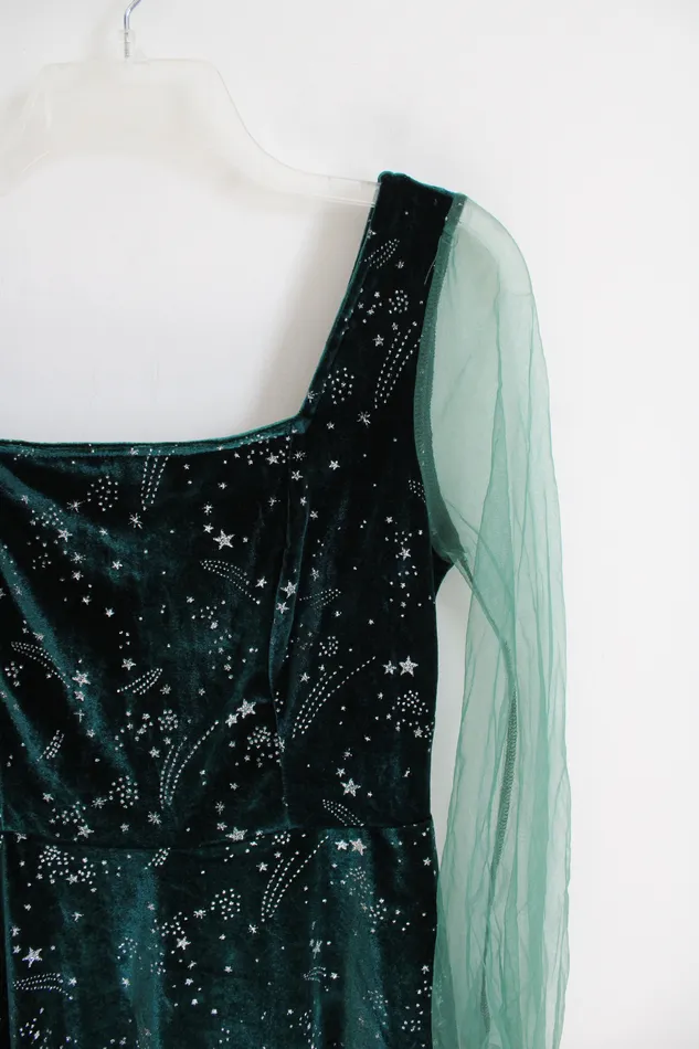 Earrings Jubilee Thrift Emerald Green Silver Shooting Star Patterned Dress S