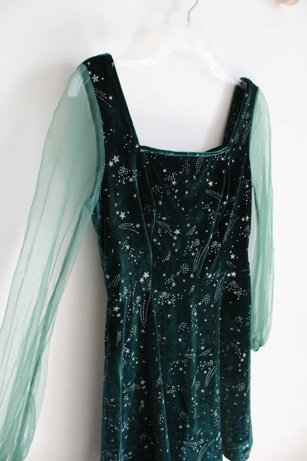 Earrings Jubilee Thrift Emerald Green Silver Shooting Star Patterned Dress S