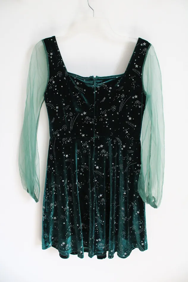 Earrings Jubilee Thrift Emerald Green Silver Shooting Star Patterned Dress S