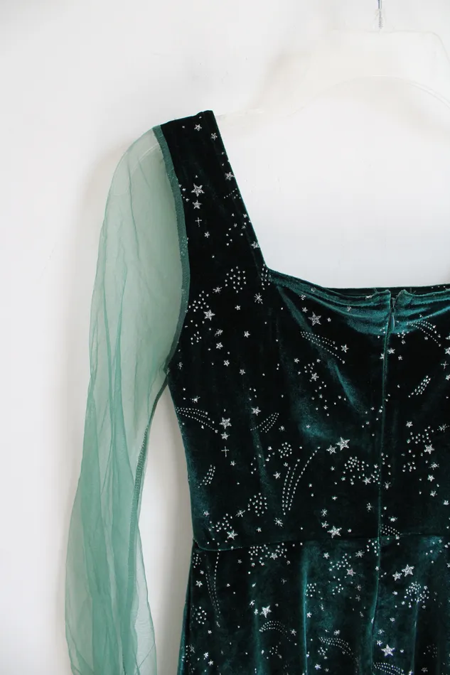 Earrings Jubilee Thrift Emerald Green Silver Shooting Star Patterned Dress S