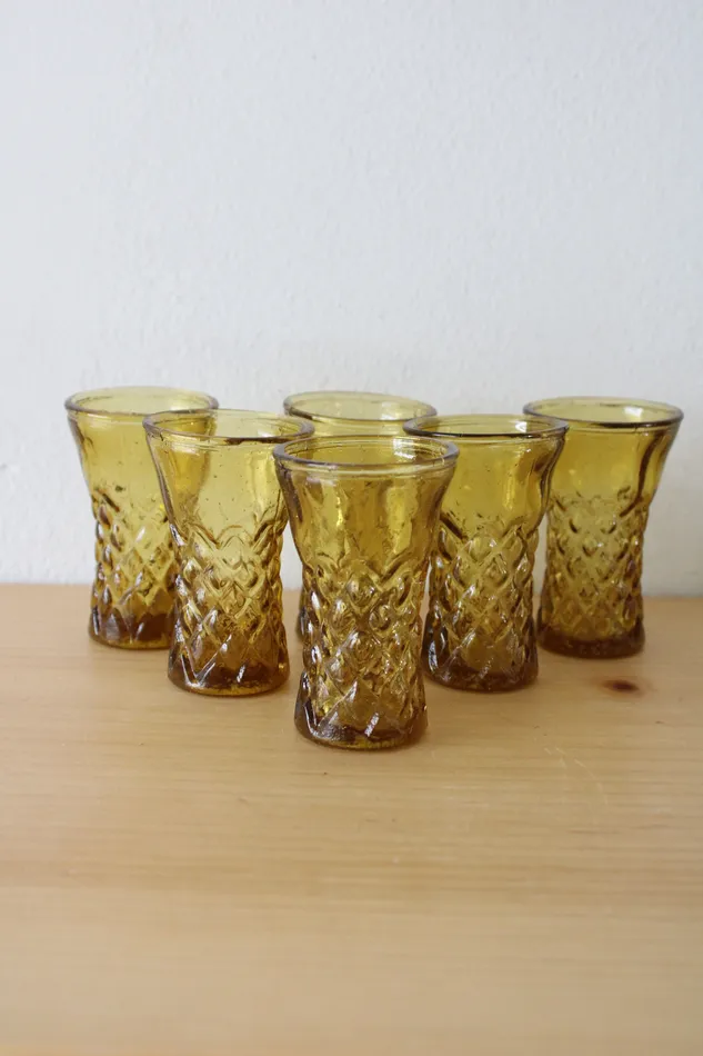 Earrings Jubilee Thrift Vintage Amber Glass Shot Glasses Set Of 6