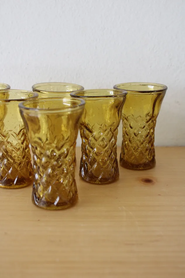 Earrings Jubilee Thrift Vintage Amber Glass Shot Glasses Set Of 6