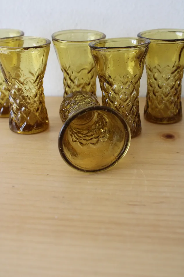 Earrings Jubilee Thrift Vintage Amber Glass Shot Glasses Set Of 6