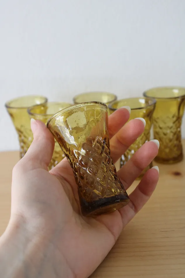 Earrings Jubilee Thrift Vintage Amber Glass Shot Glasses Set Of 6
