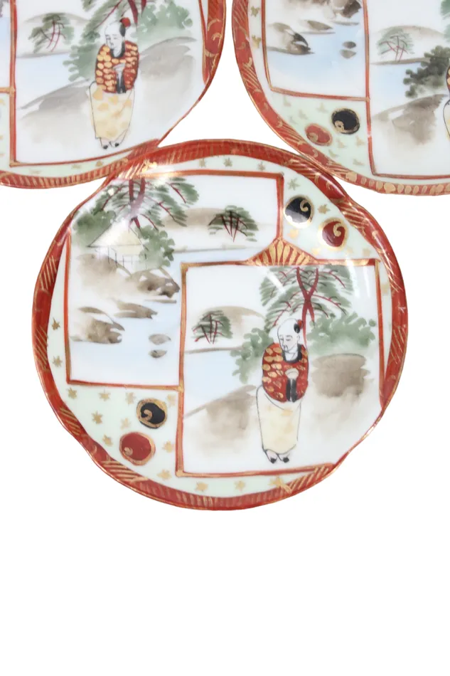 Earrings Jubilee Thrift Vintage Painted Geisha Sushi Plates Set Of 3