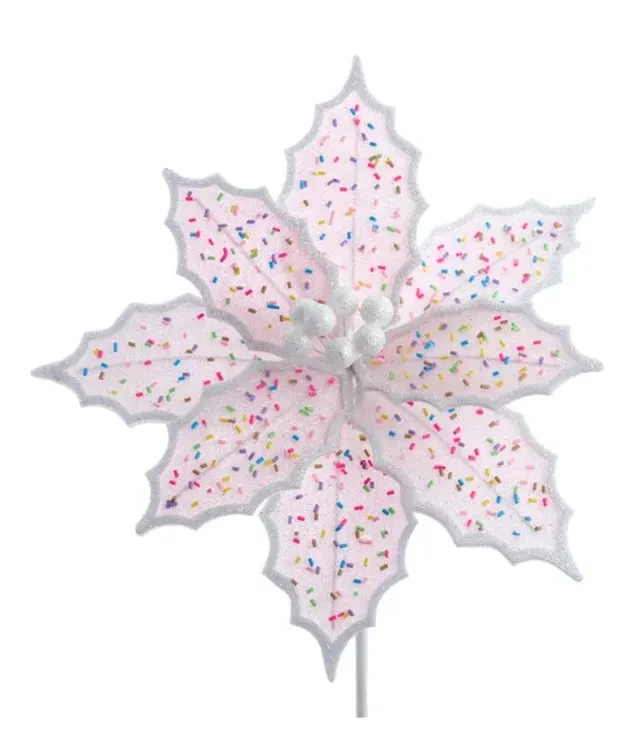 Earrings Kurt Adler Pink Frosted Poinsettia Pick 14 KURTADLER