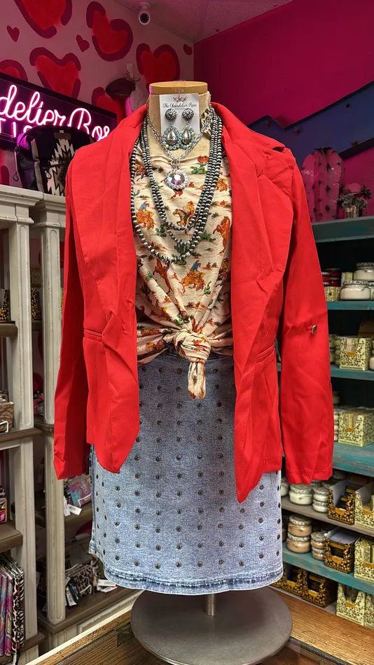 Earrings LA RENTA FASHION NOTCHED COLLAR ROLL UP SLEEVE BLAZER COAT