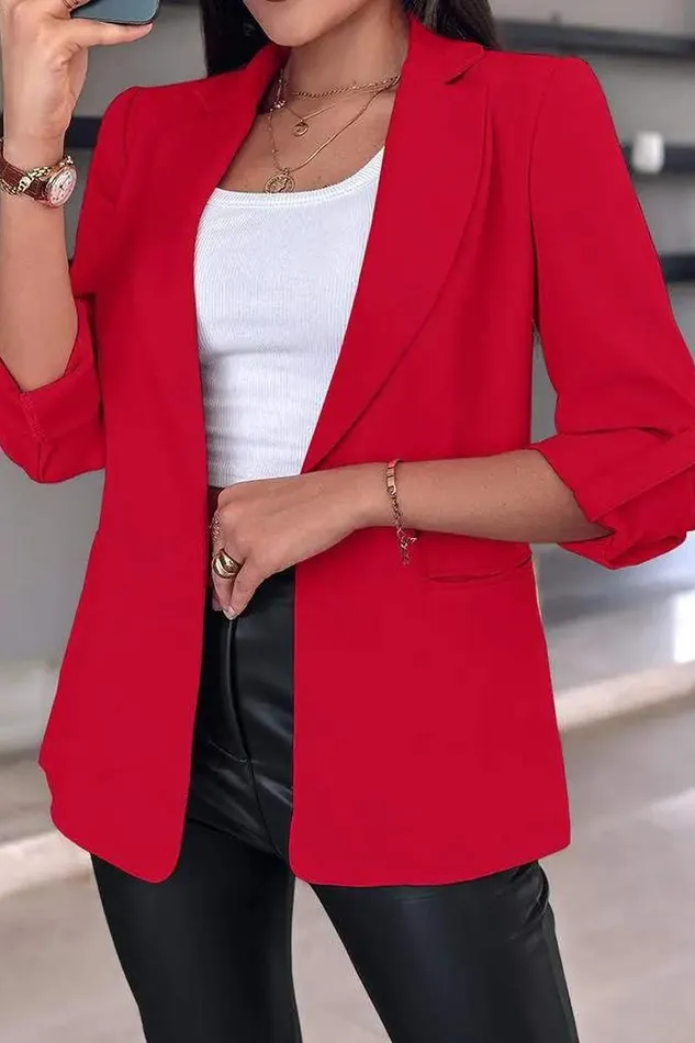 Earrings LA RENTA FASHION NOTCHED COLLAR ROLL UP SLEEVE BLAZER COAT Earrings LA RENTA FASHION NOTCHED COLLAR ROLL UP SLEEVE BLAZER COAT