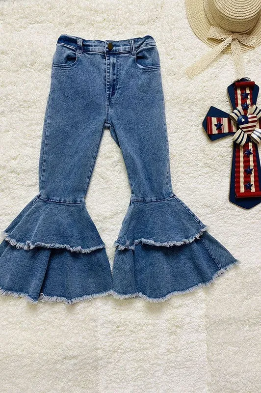 Earrings LADYS WORLD DENIM WASH RUFFLE BELL BOTTOM JEANS