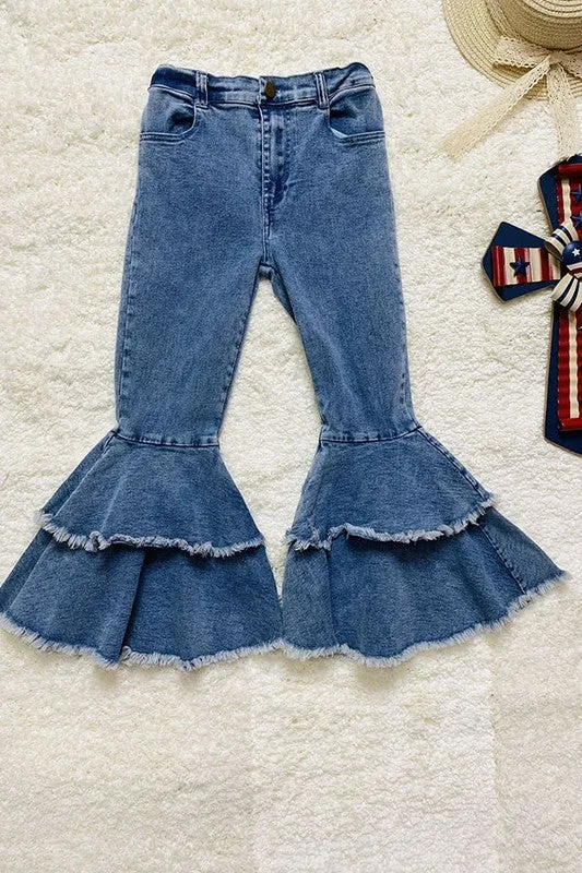 Earrings LADYS WORLD DENIM WASH RUFFLE BELL BOTTOM JEANS Earrings LADYS WORLD DENIM WASH RUFFLE BELL BOTTOM JEANS
