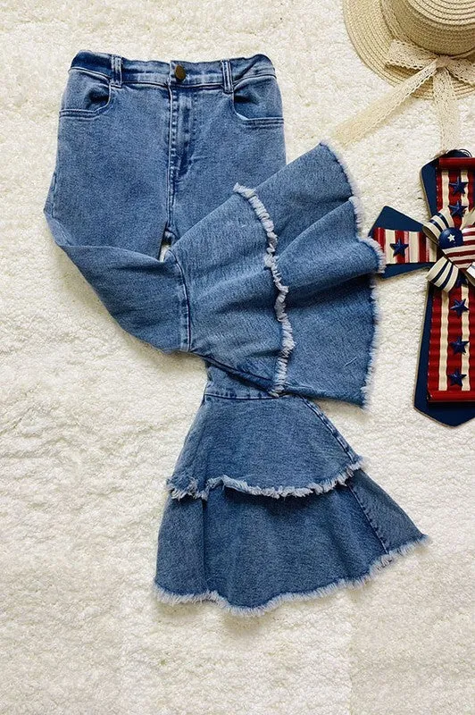 Earrings LADYS WORLD DENIM WASH RUFFLE BELL BOTTOM JEANS Earrings LADYS WORLD DENIM WASH RUFFLE BELL BOTTOM JEANS