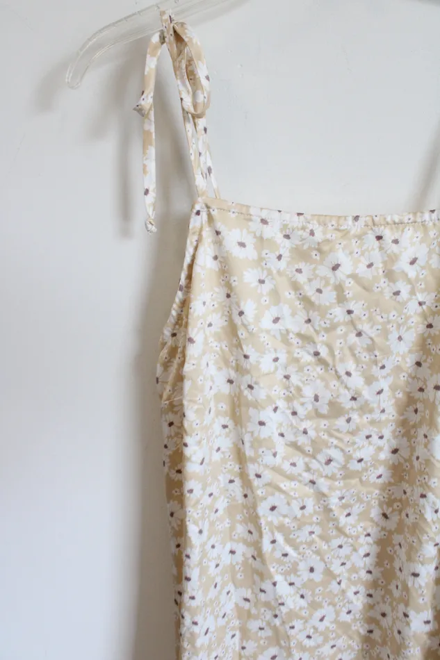 Earrings Love To Be Spoiled Tan Daisy Print Satin Slip Dress S Love To Be Spoiled