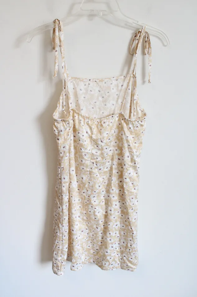 Earrings Love To Be Spoiled Tan Daisy Print Satin Slip Dress S Love To Be Spoiled