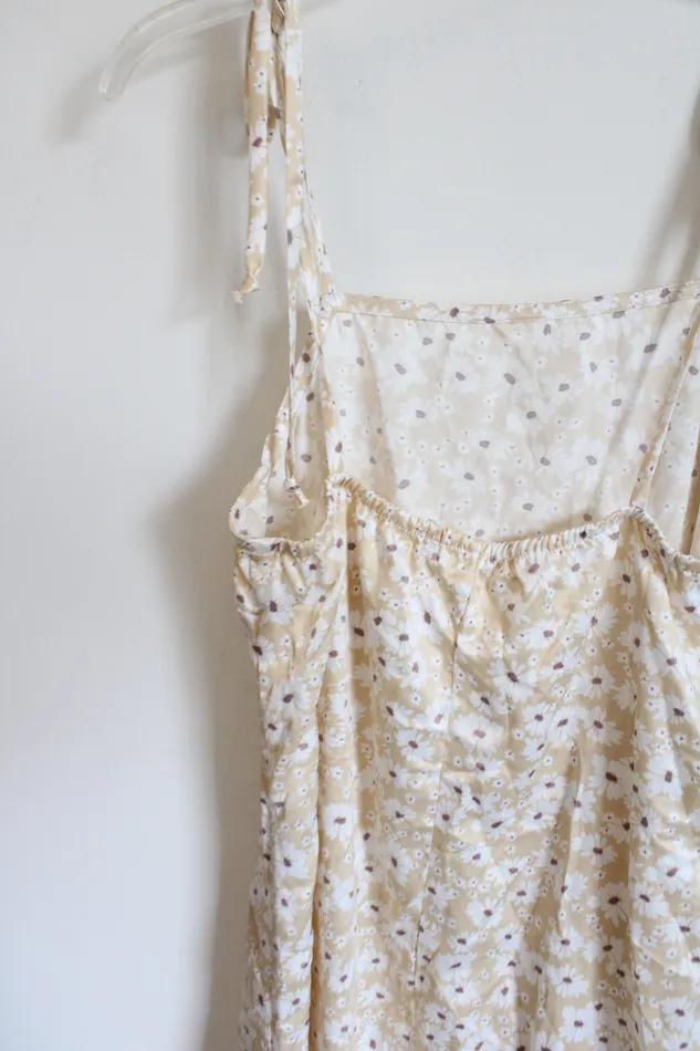 Earrings Love To Be Spoiled Tan Daisy Print Satin Slip Dress S Love To Be Spoiled
