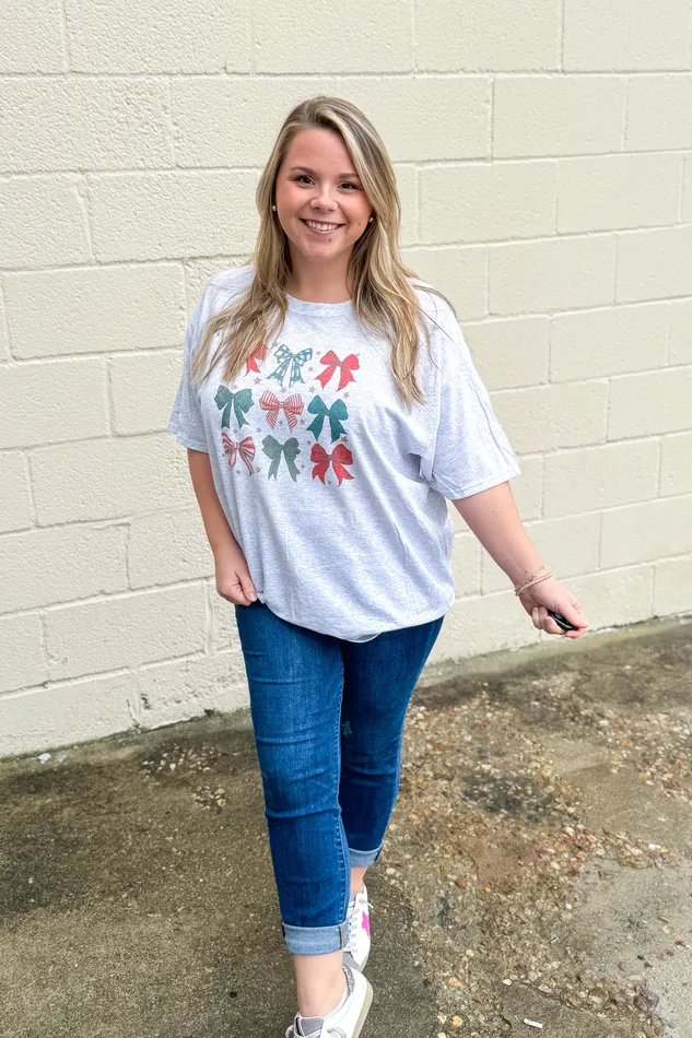Earrings Mutli Bows Graphic Tee Grey Southern Chic
