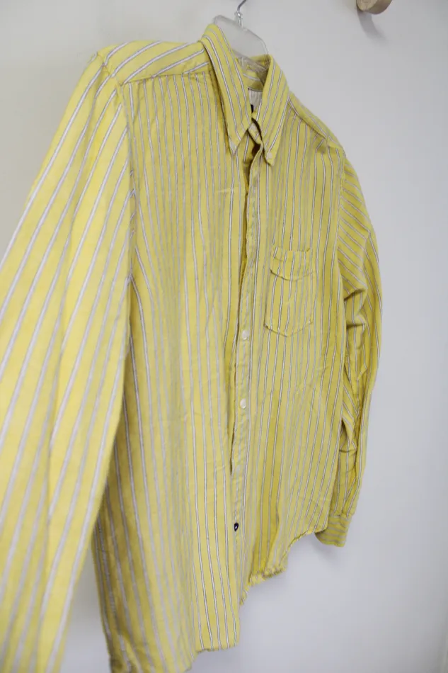 Earrings Nautica Yellow Striped Linen Blend Button Down Shirt L Nautica