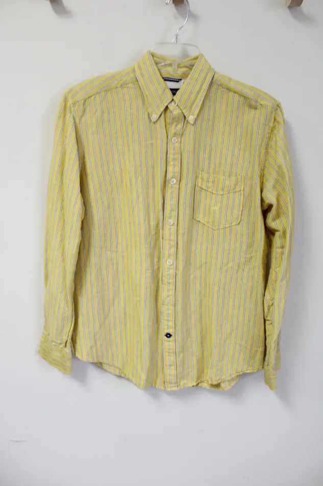 Earrings Nautica Yellow Striped Linen Blend Button Down Shirt L Nautica