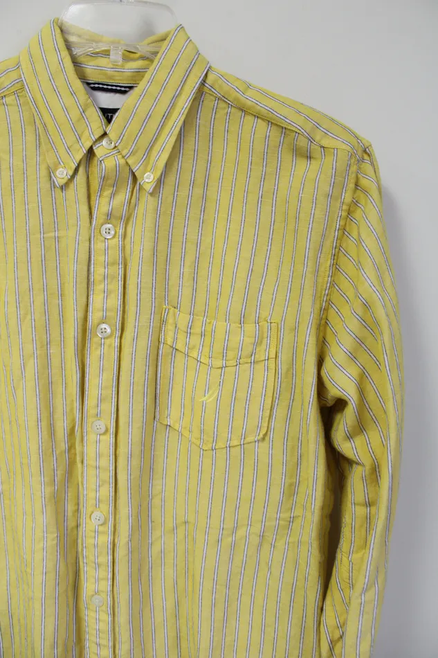 Earrings Nautica Yellow Striped Linen Blend Button Down Shirt L Nautica