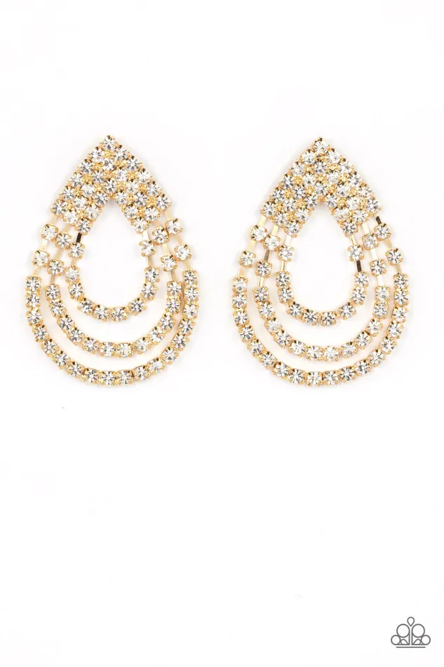 Earrings Paparazzi Accessories Take a POWER Stance Gold
