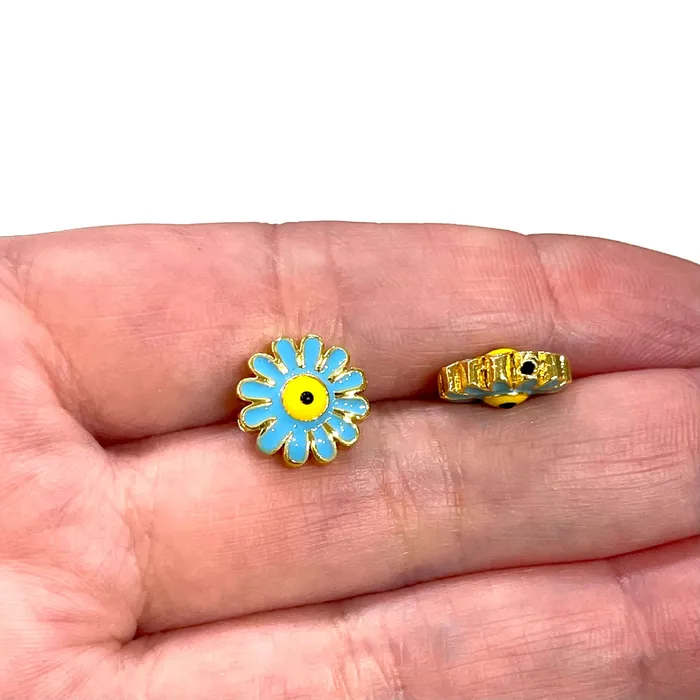 Earrings Peppy Beads 24Kt Gold Plated Brass DoubleSided Enamelled Daisy Charm
