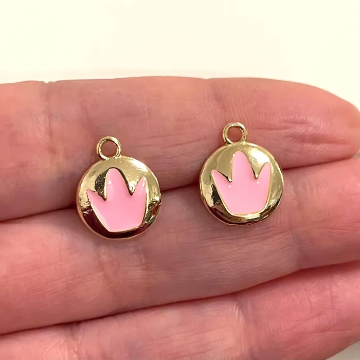 Earrings Peppy Beads 24Kt Gold Plated Brass Pink Enamelled Crown Charms 2 pcs in a pack Earrings Peppy Beads 24Kt Gold Plated Brass Pink Enamelled Crown Charms 2 pcs in a pack