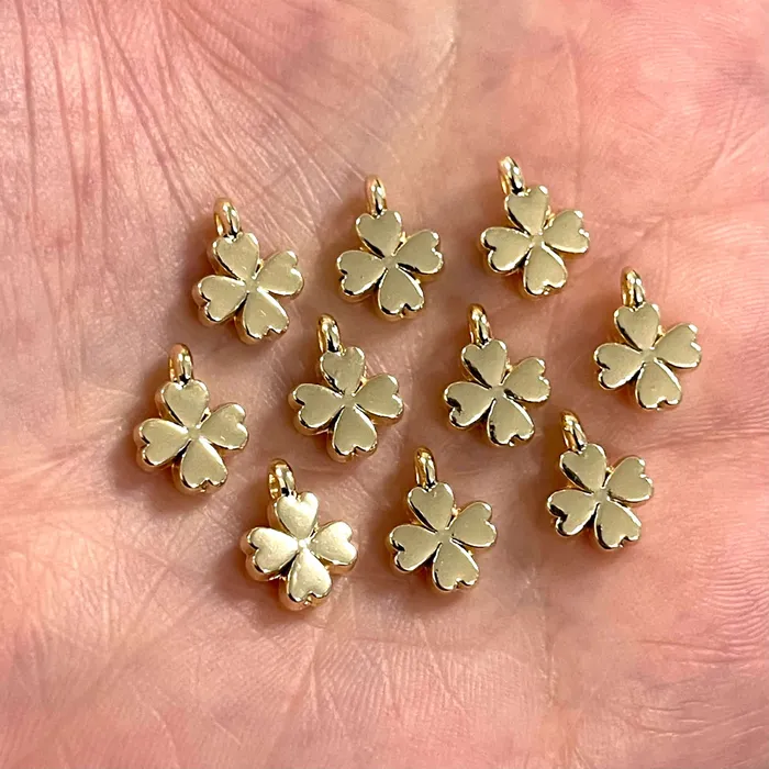 Earrings Peppy Beads 24Kt Gold Plated Clover Charms 10 pcs in a pack