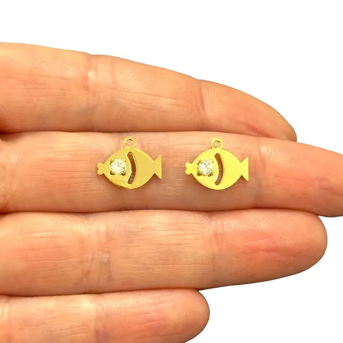 Earrings Peppy Beads 24Kt Gold Plated Cz Fish Charms 2 pcs in a pack