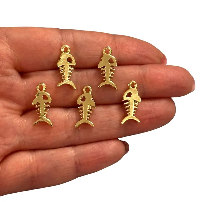 Earrings Peppy Beads 24Kt Gold Plated Fish Bone Charms Gold Cat Collection Charms 5 pcs in a pack Earrings Peppy Beads 24Kt Gold Plated Fish Bone Charms Gold Cat Collection Charms 5 pcs in a pack
