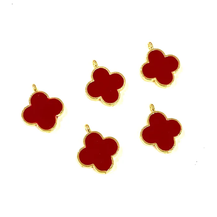 Earrings Peppy Beads 24Kt Gold Plated Red Enamelled Clover Charms 5 pcs in a Pack Earrings Peppy Beads 24Kt Gold Plated Red Enamelled Clover Charms 5 pcs in a Pack
