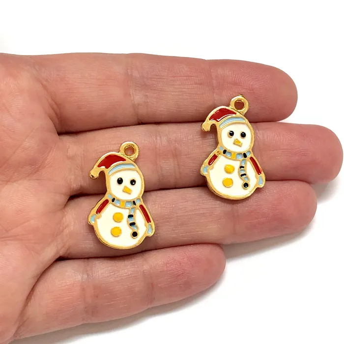 Earrings Peppy Beads 24Kt Gold Plated Snowman Charms 2 pcs in a pack