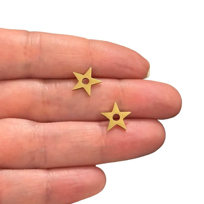 Earrings Peppy Beads 24Kt Gold Plated Stainless Steel Star Charms 2 pcs in a pack