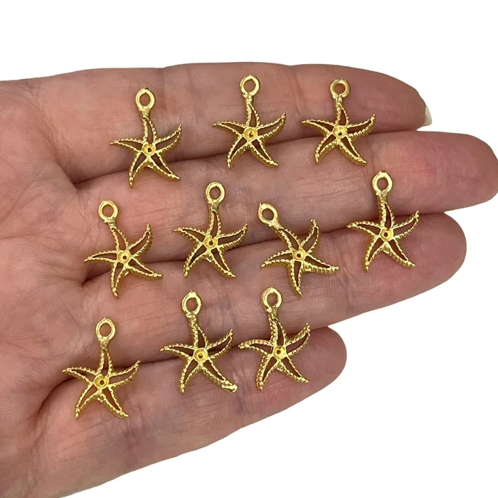 Earrings Peppy Beads 24Kt Matte Gold Plated Starfish Charms 10 pcs in a pack