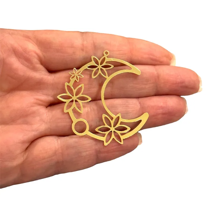 Earrings Peppy Beads Raw Brass Crescent with Flower Charm Laser Cut Crescent with Flower Charm Earrings Peppy Beads Raw Brass Crescent with Flower Charm Laser Cut Crescent with Flower Charm