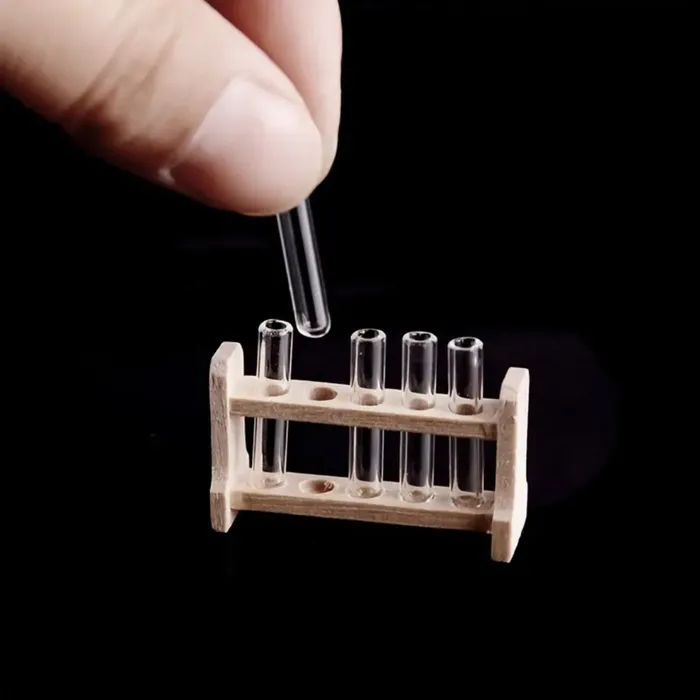 Earrings Portraits by NC 112 Dollhouse Mini Glass Test Tube in a Wooden Stand