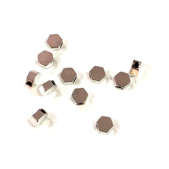 Earrings Rhodium Plated Hexagon Spacer Charms Rhodium Hexagon Charms Peppy Beads