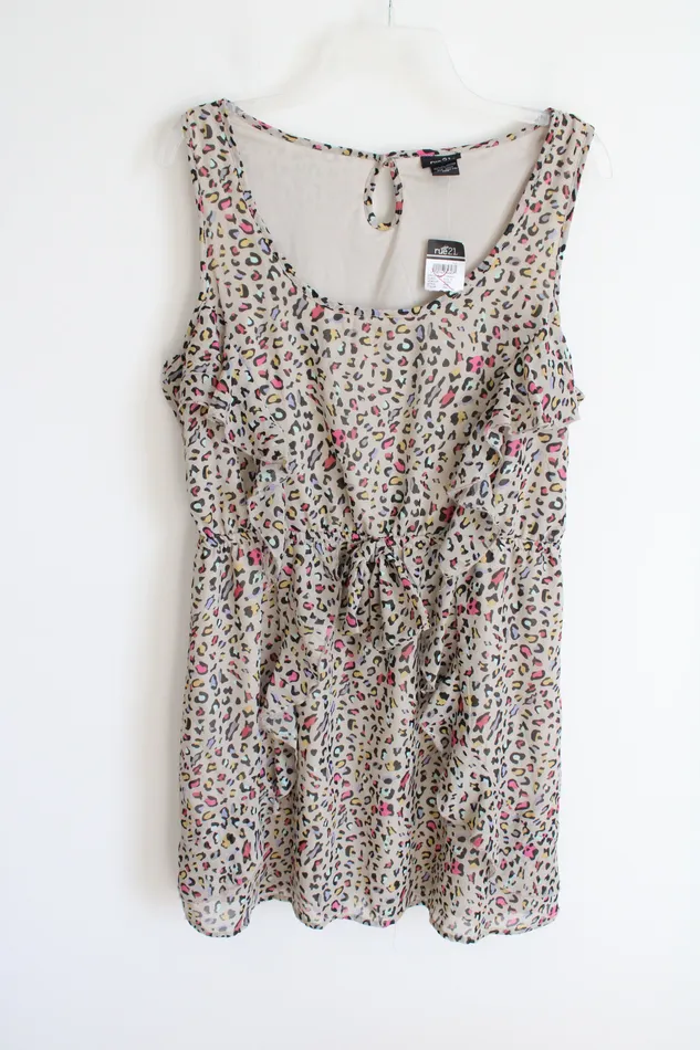 Earrings Rue 21 NEW Rue 21 Tan Multi Colored Leopard Print Chiffon Dress XL