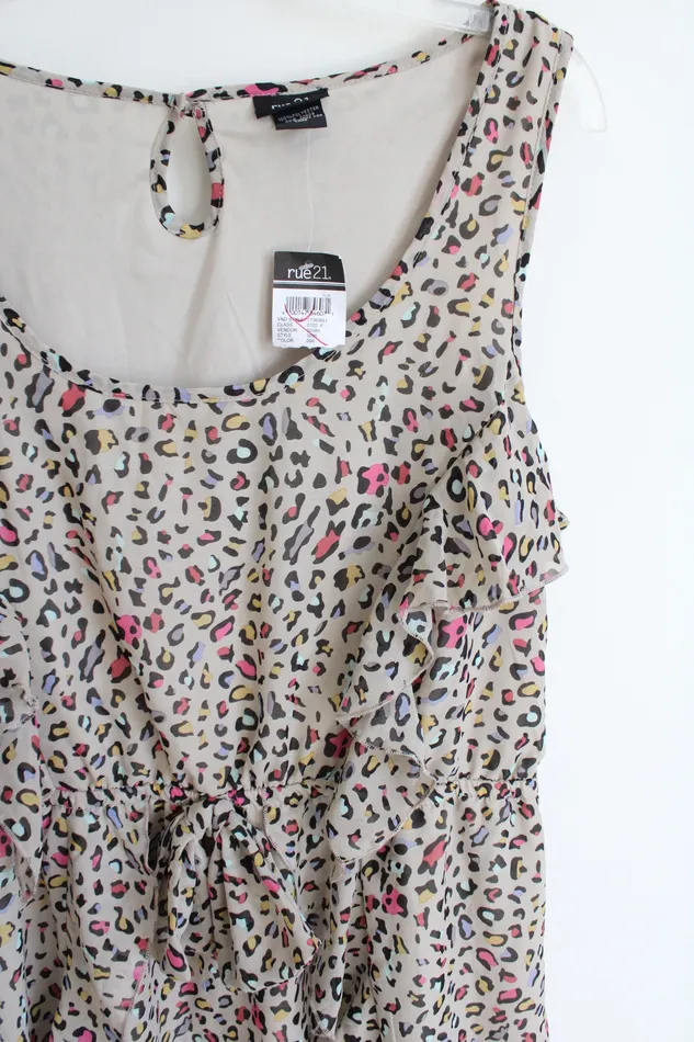 Earrings Rue 21 NEW Rue 21 Tan Multi Colored Leopard Print Chiffon Dress XL