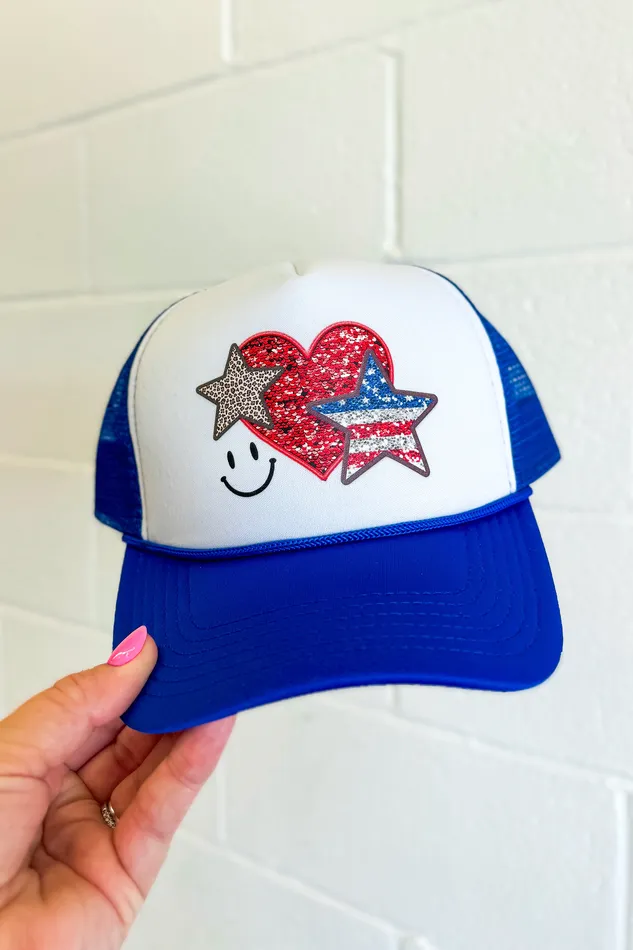 Earrings Sequin Patriotic Fake Patch Foam Trucker Hat JL Franklins