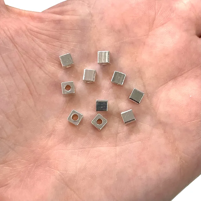 Earrings Silver Plated 4mm Cube Spacers 10 pcs in a pack Peppy Beads