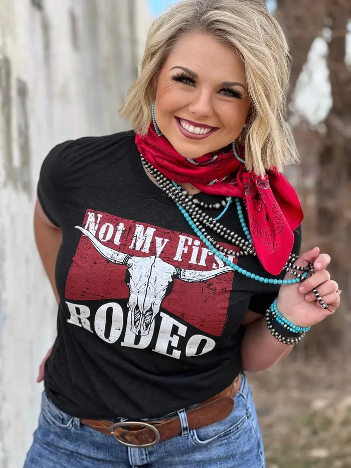 Earrings TEXAS TRUE THREADS NOT MY FIRST RODEO WESTERN TEE CHARBLACK