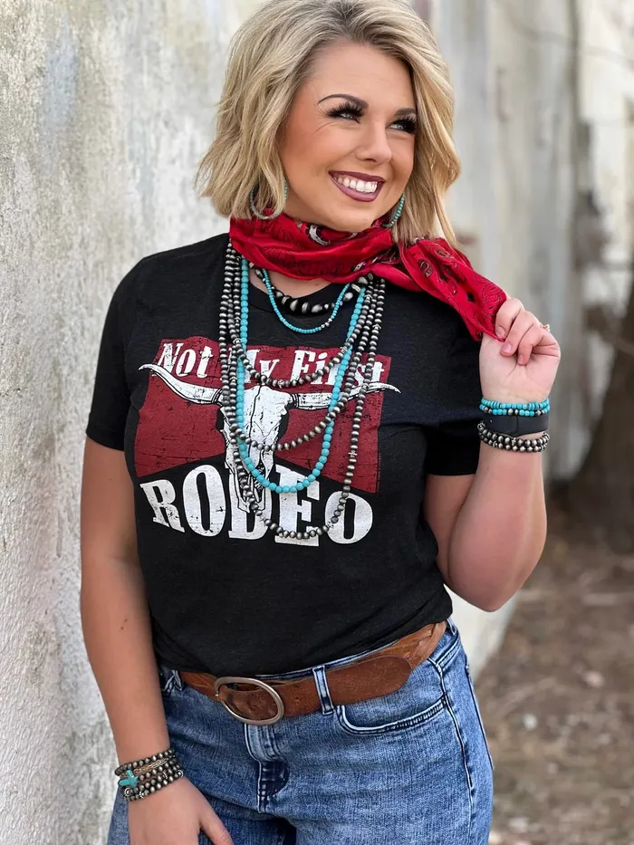 Earrings TEXAS TRUE THREADS NOT MY FIRST RODEO WESTERN TEE CHARBLACK