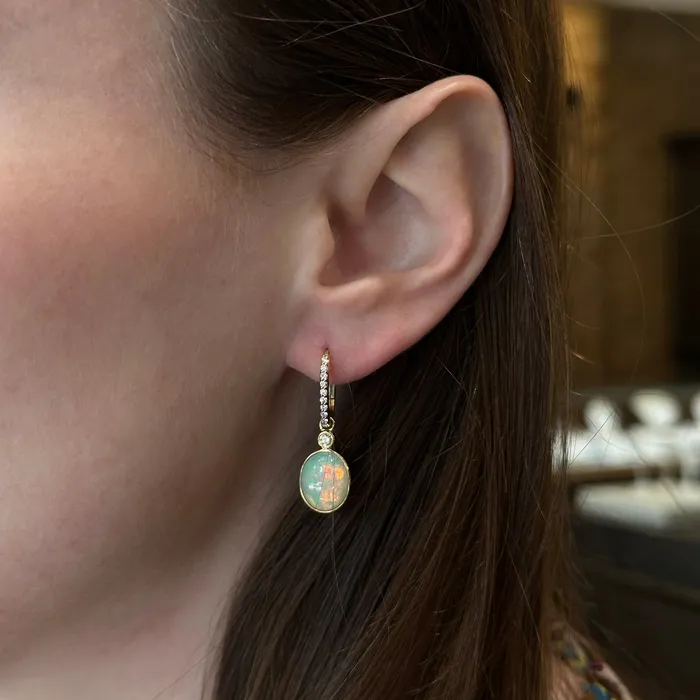 Earrings The Gem House 14K Yellow Gold 277 CTW Opal and Diamond Dangle Earrings