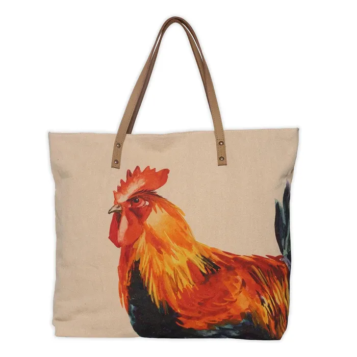 Earrings VILLA2INC Cott n Curls Maran Rooster Handmade Canvas Tote Bag