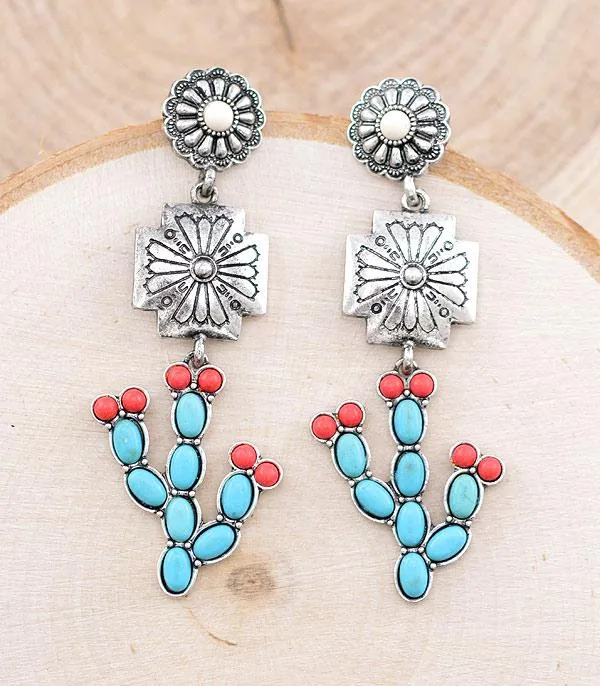 Earrings YKT WESTERN SEMI STONE CACTUS DROP POST EARRINGS